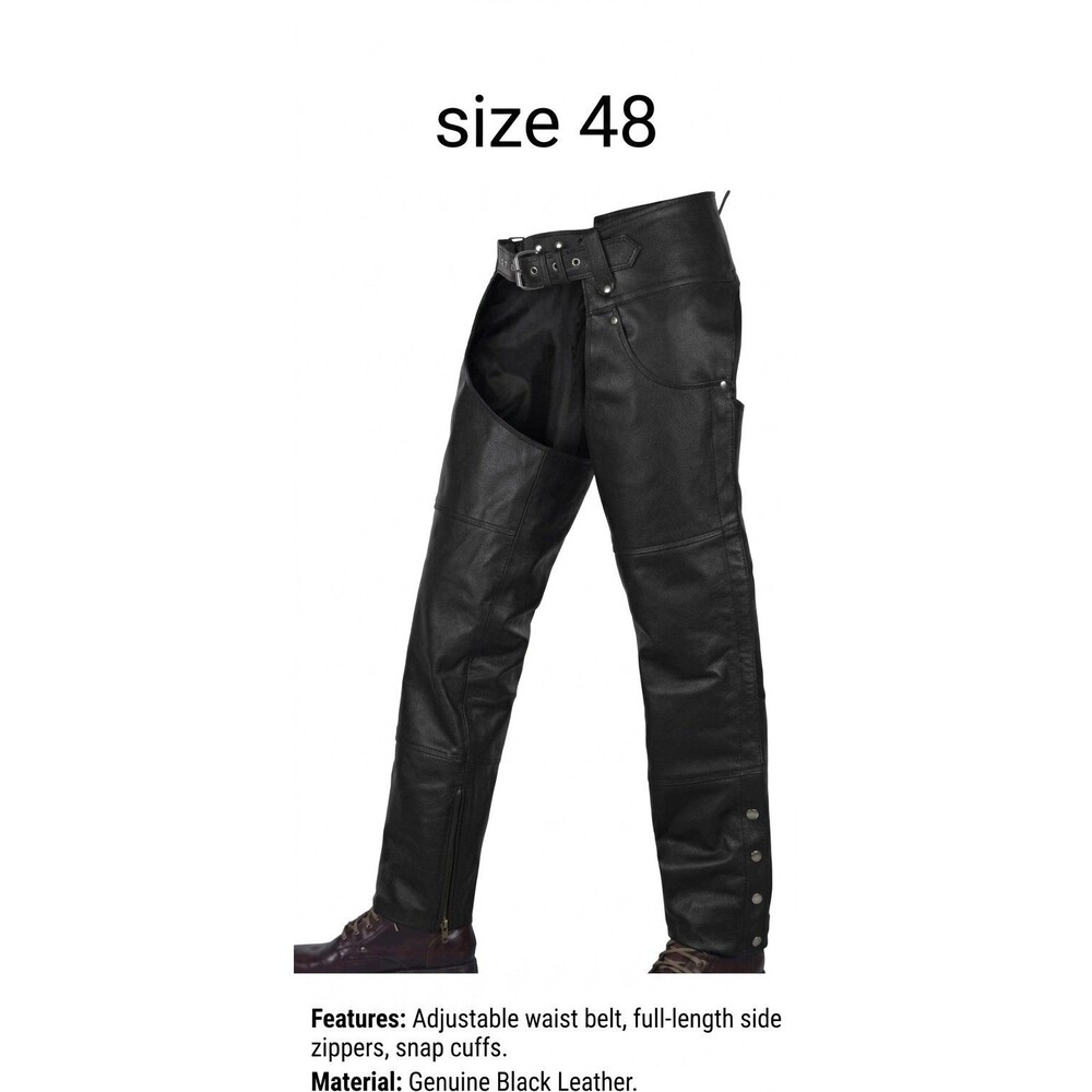 MOTORCYCLE CHAPS Size 48 Black Leather Motorcycle Chaps